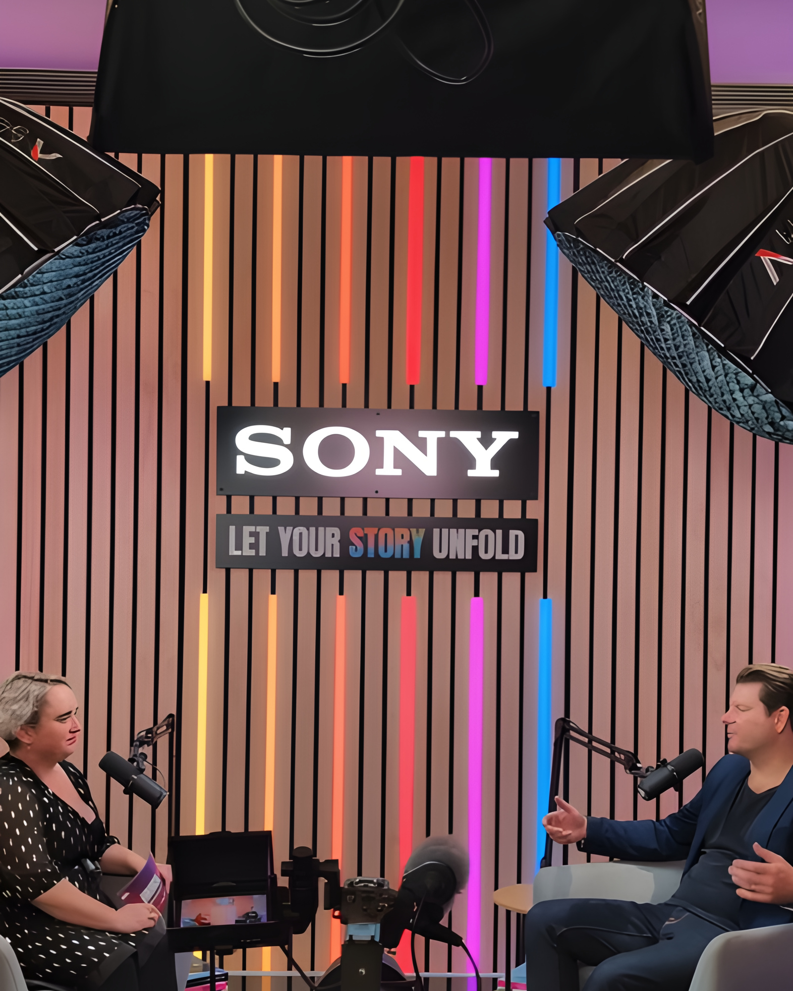 The podcast studio in session on the event floor